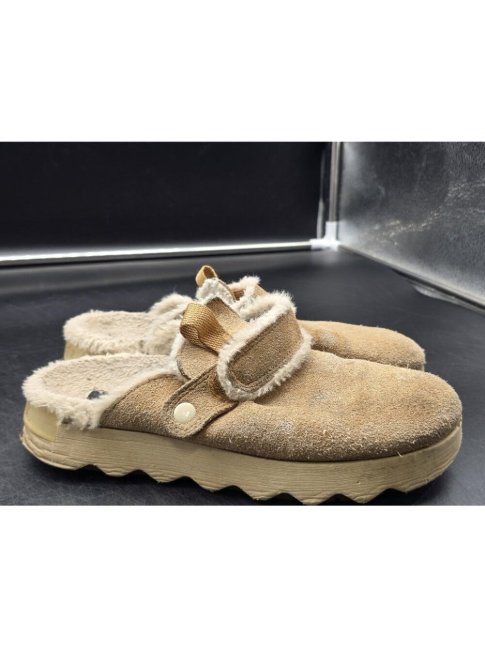 Sorel Slippers Shoes Womens Size 7.5 Beige Viibe Suede Faux Fur Mule House - Picture 4 of 12